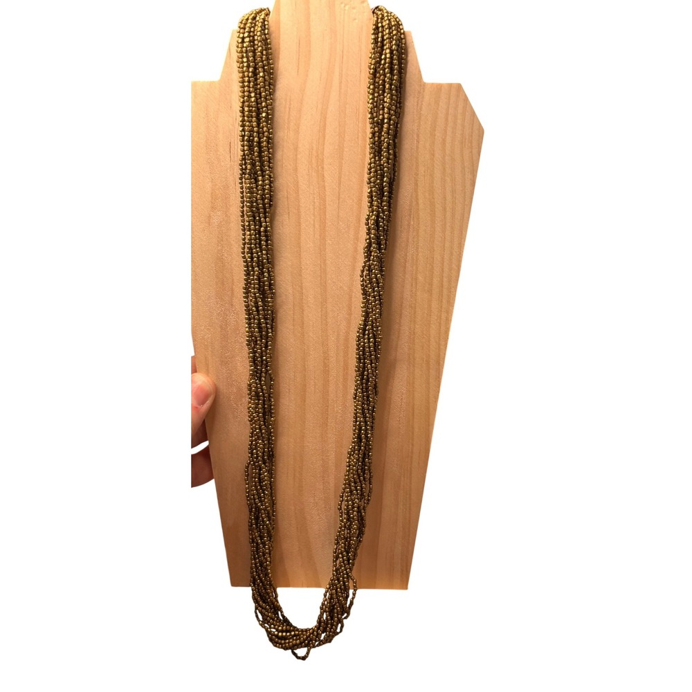 Coldwater Creek Multi Strand Seed Bead Necklace Gold Bronze Tone Long Boho